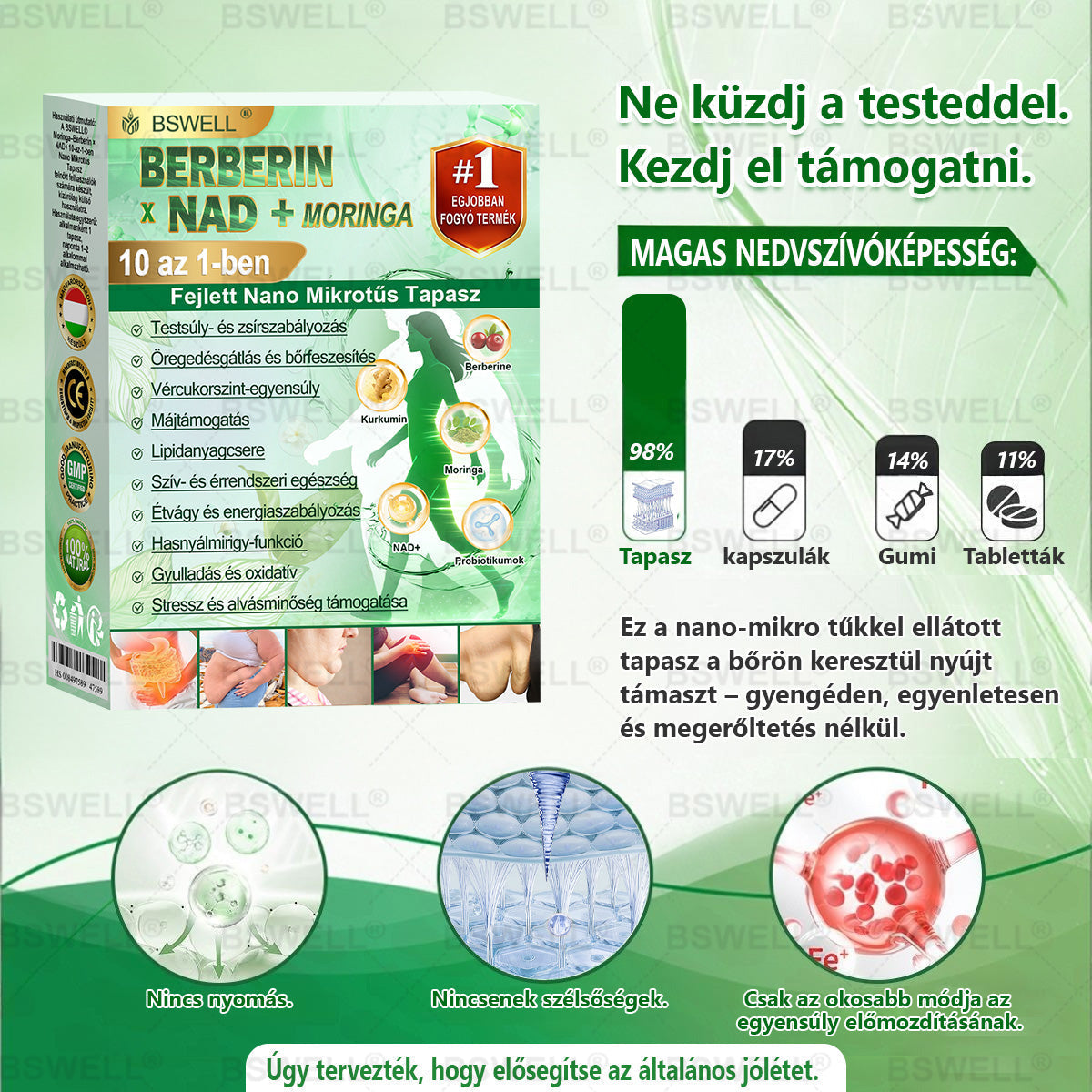💚BSWELL® Nano mikrotűs karcsúsító tapasz (Naponta egyszer már 28 napon belül látható változások láthatók) Alkalmas: elhízás kezelésére, szív- és érrendszeri egészségre, cukorbetegség kezelésére, alvási apnoéra és bélrendszeri problémákra🔥