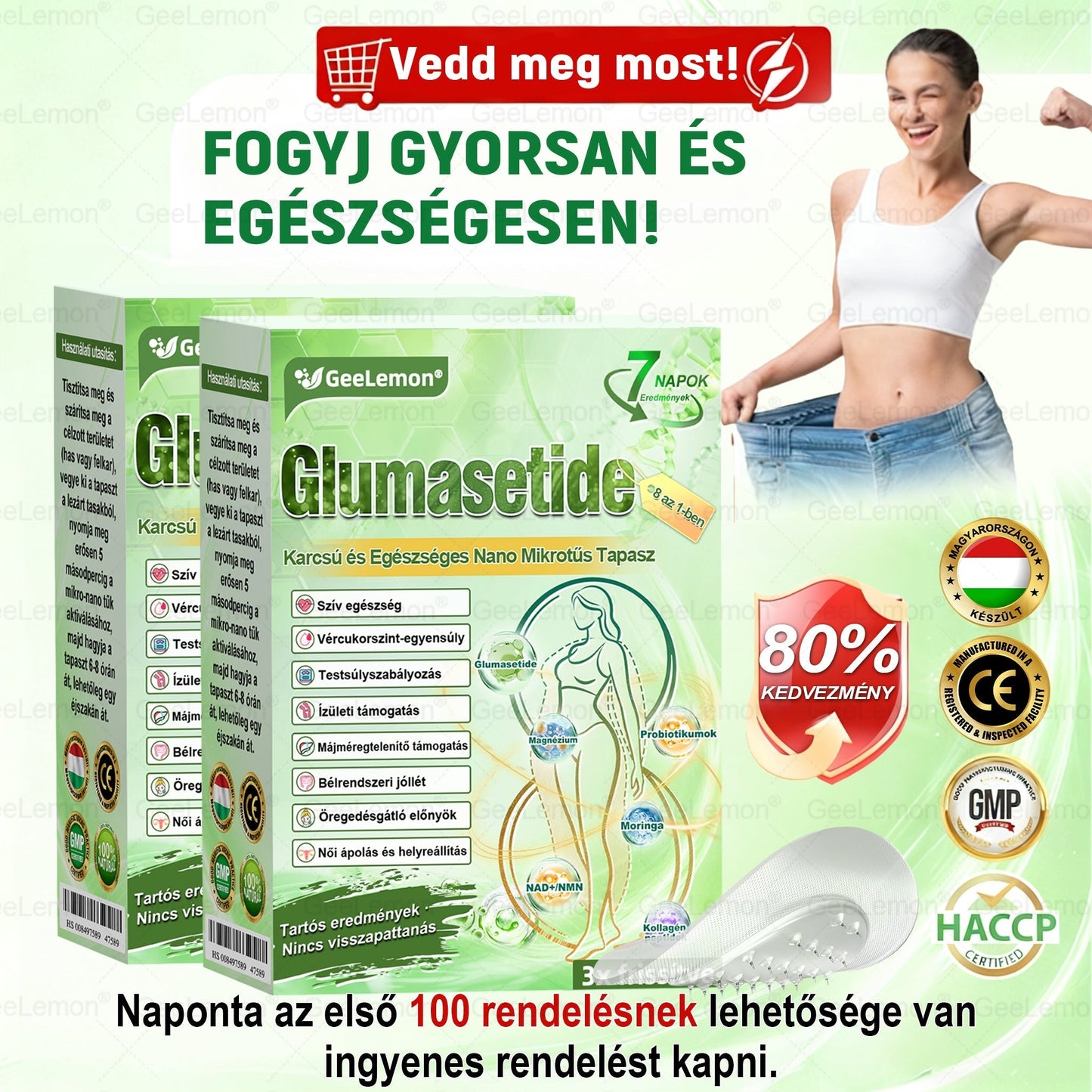 ✅✨Moringa · Berberine × NAD+ 10-in-1 Advanced Nano GeeLemon® Glumasetide 8az 1-ben Karcsú és EgészségesNano Mikrotűs Tapasz (Napi 1alkalom – látható változásakár 7 nap alatt) ✅ Elhízásra,bőrfeszesítésre,cukorbetegségre, alvásiapnoéra, ízületekre stb HU